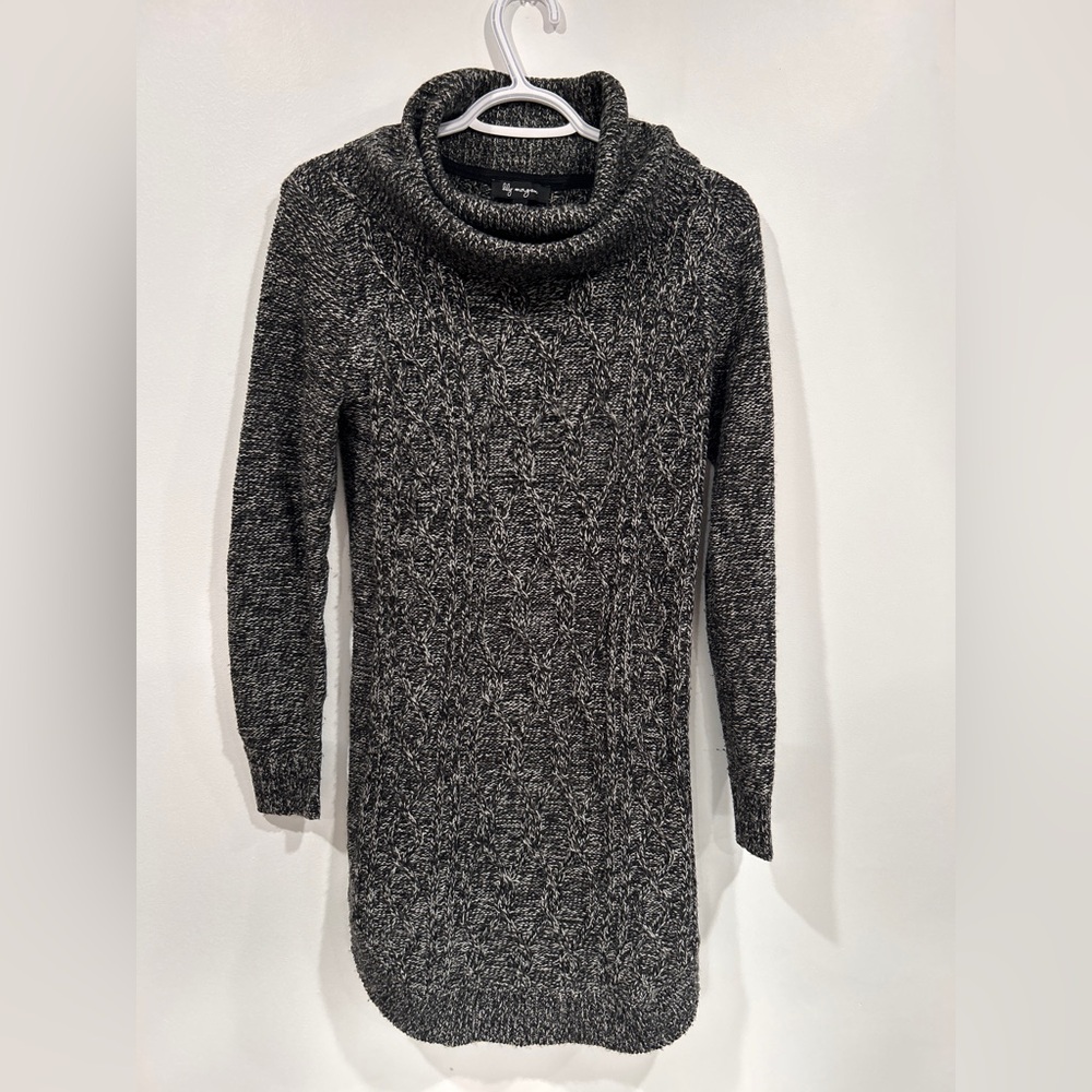 S Lilly Morgan Cozy Cowl Neck Sweater Dress - Black/Gray
